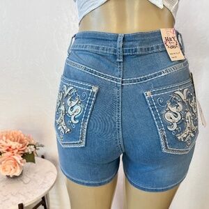 Shorts with rhinestone pockets.